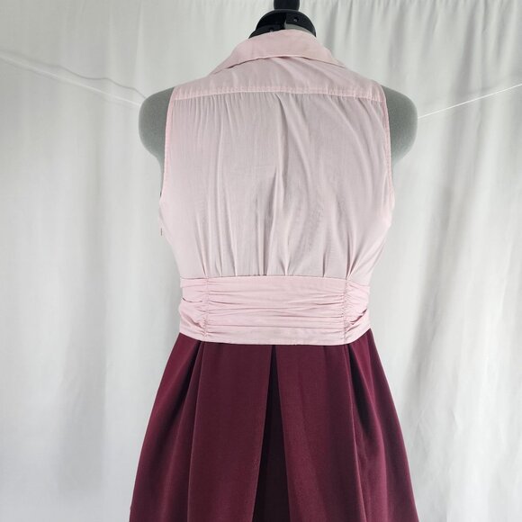 Leifnotes Pink & Burgundy Sleeveless Wrap Dress With Tie Waist - Size 10P - Picture 13 of 15
